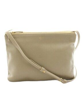 Celine Trio Large Shoulder Bag Pouch Leather Gray Ju KU